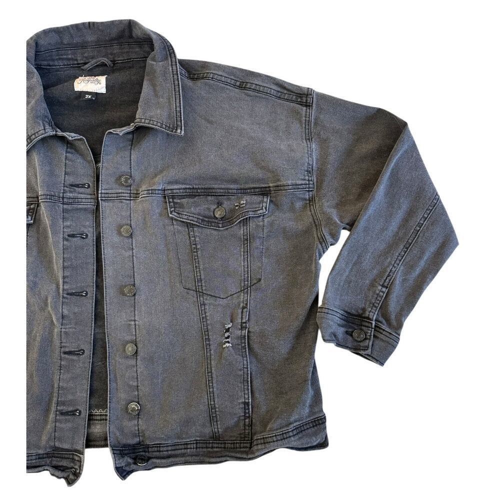 LED ZEPPELIN Upcycled Gray Denim Jacket Retro Vintage Band 60s Rock Size 2XL - Picture 6 of 11